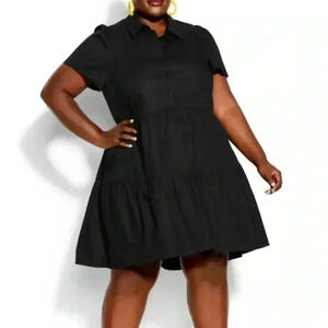 City Chic Black Tiered Cotton Shirt Dress